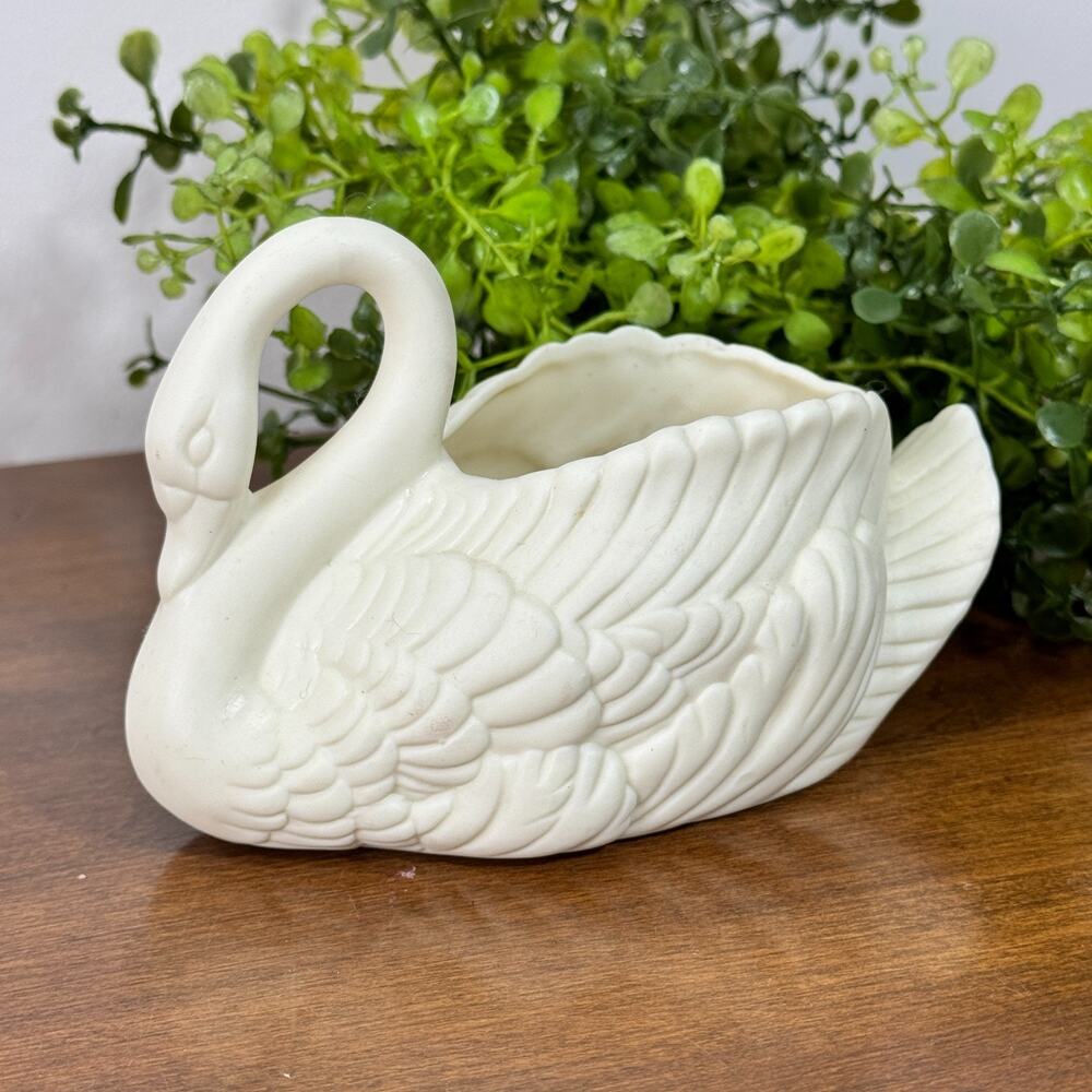 Vintage White Swan Planter Candle Holder Porcelain 3.5x5